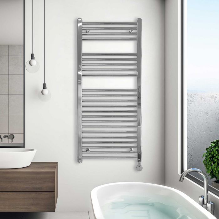 1100mm Wide Chrome Straight Heated Towel Rail Radiator Designer Bathroom Rad 